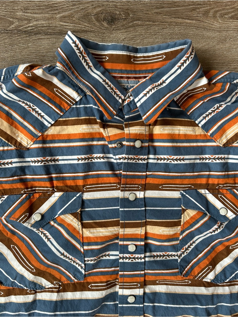 Woman’s or Men's Striped Western Pearl Snap Shirt - Blue & Orange